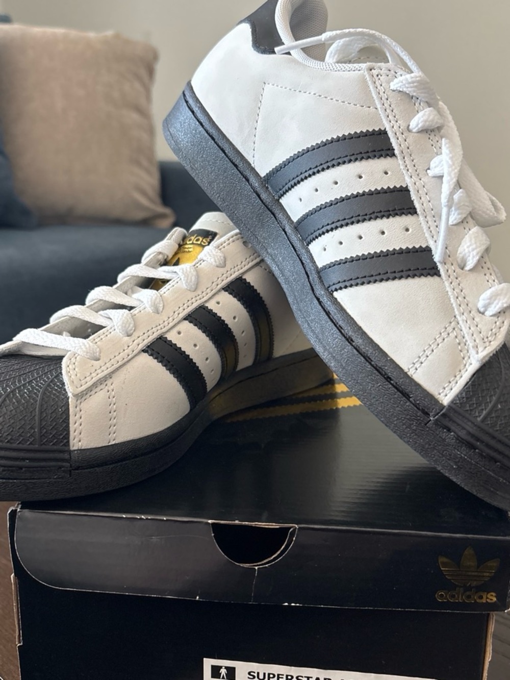 Adidas Superstar White and Black Classic Low-Top Sneakers
